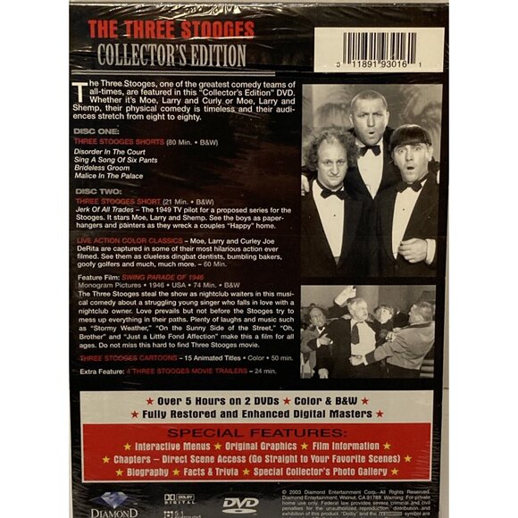 The Three Stooges (DVD, 2 Pk.) Collector’s Edition-New Sealed, Slapstick Comedy - Picture 2 of 2